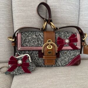 Coach Vintage Y2K 8F01 tweed suede soho shoulder bag w/ matching coin pouch